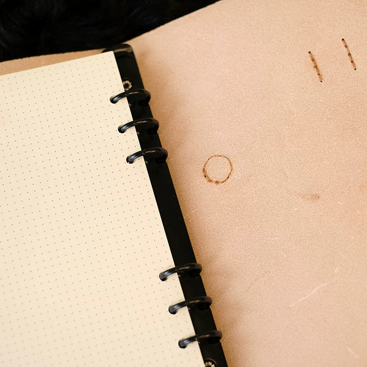 Refillable Journal in Vegetable-Tanned Leather with Beetle Motifs and A5 Ring Binder