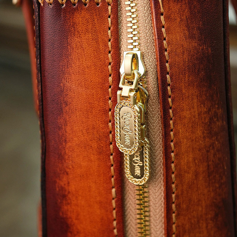 Hand-Tooled Leather Sunflower Tote Bag Honey Brown Shoulder Purse