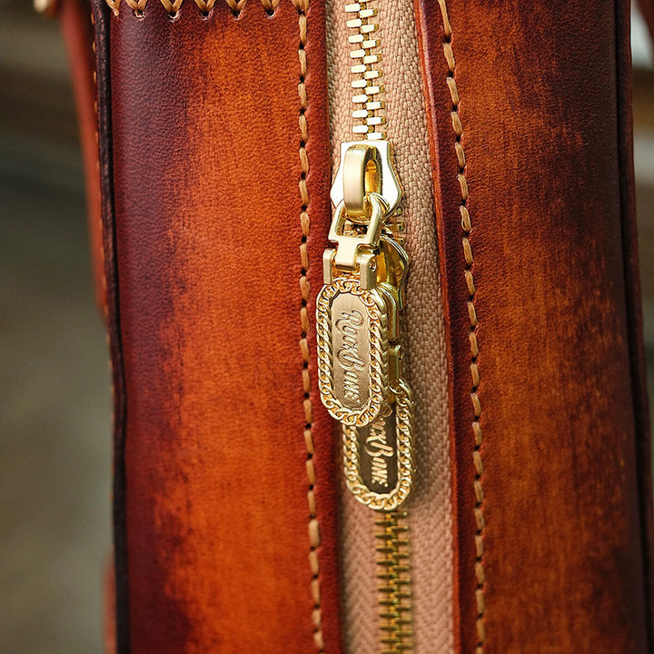 Hand-Tooled Leather Sunflower Tote Bag Honey Brown Shoulder Purse