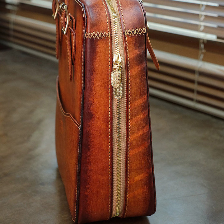 Hand-Tooled Leather Sunflower Tote Bag Honey Brown Shoulder Purse