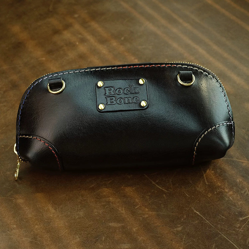 Hand-Tooled Cherry Leather Clutch Bag with Detachable Crossbody Strap