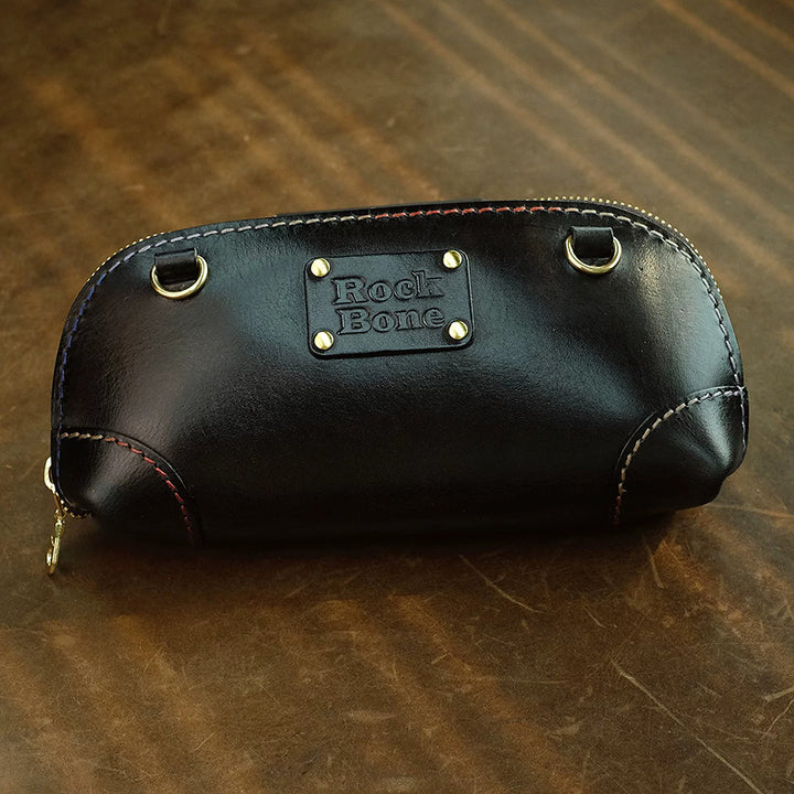 Hand-Tooled Cherry Leather Clutch Bag with Detachable Crossbody Strap