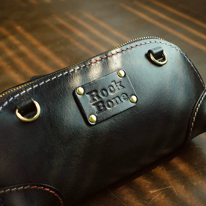 Hand-Tooled Cherry Leather Clutch Bag with Detachable Crossbody Strap