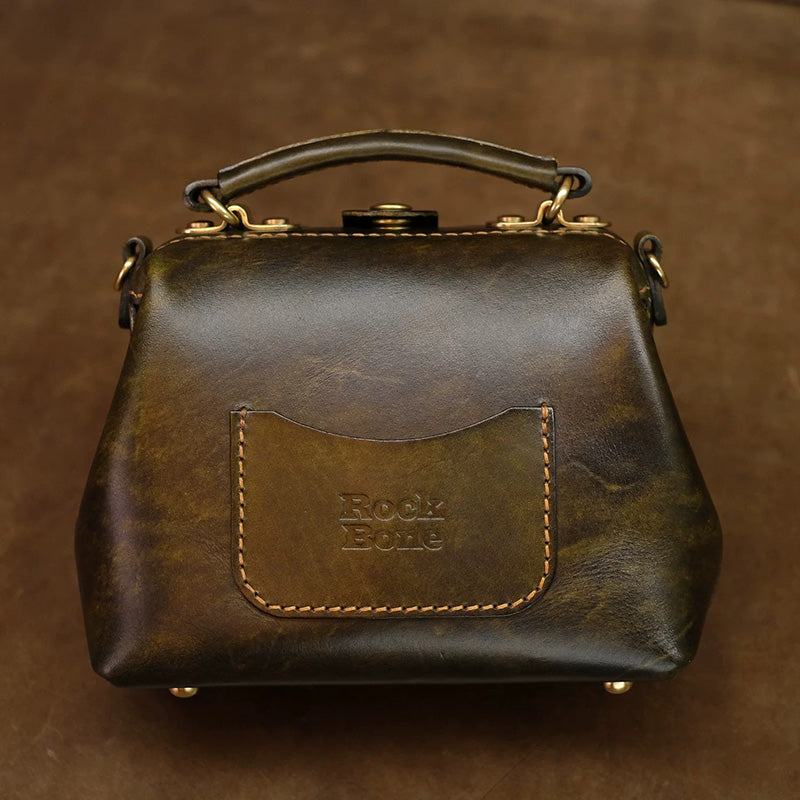 Hand-Tooled Leather Lily Doctor Bag Olive Brown Crossbody Purse