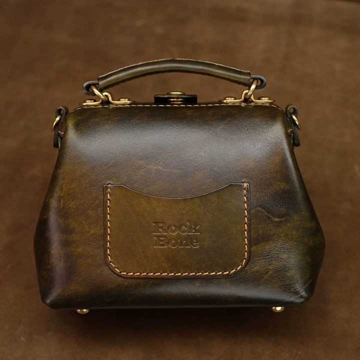Hand-Tooled Leather Lily Doctor Bag Olive Brown Crossbody Purse