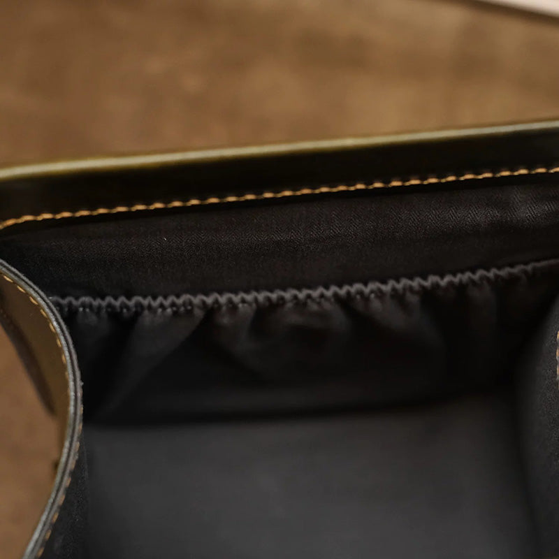 Mini Leather Backpack with Hand-Tooled Ginkgo Leaves and Bamboo Handle