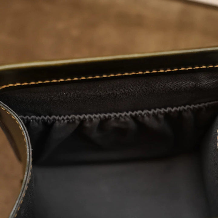 Mini Leather Backpack with Hand-Tooled Ginkgo Leaves and Bamboo Handle
