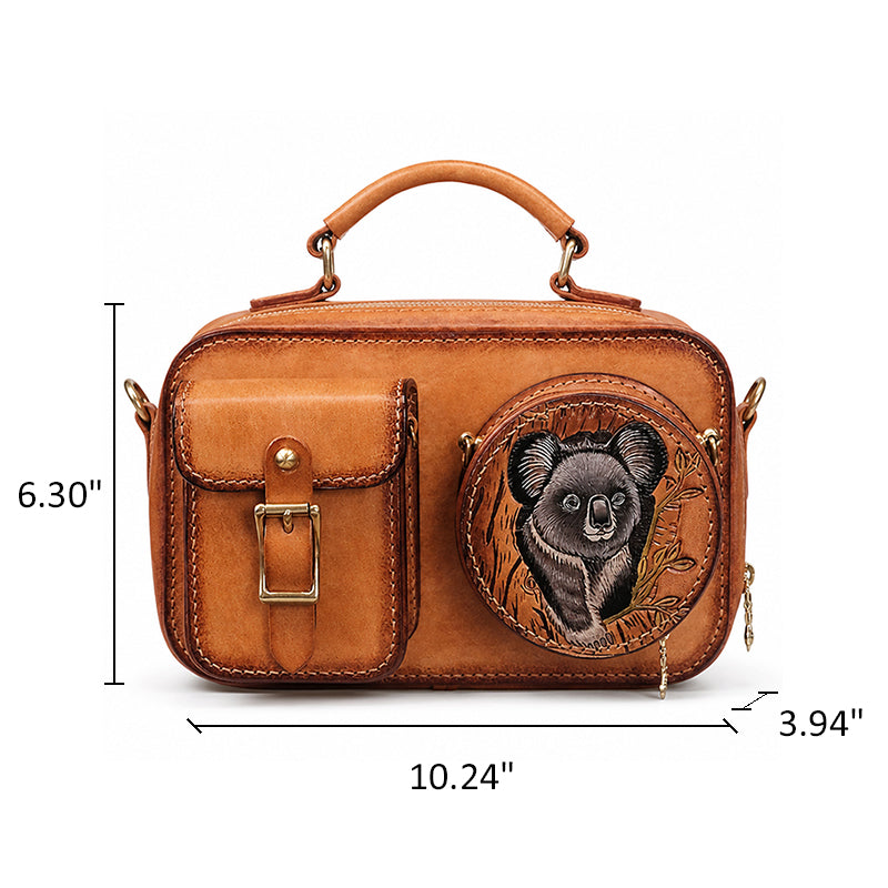 Hand-Tooled Koala Leather Camera Bag Detachable Pouch Crossbody