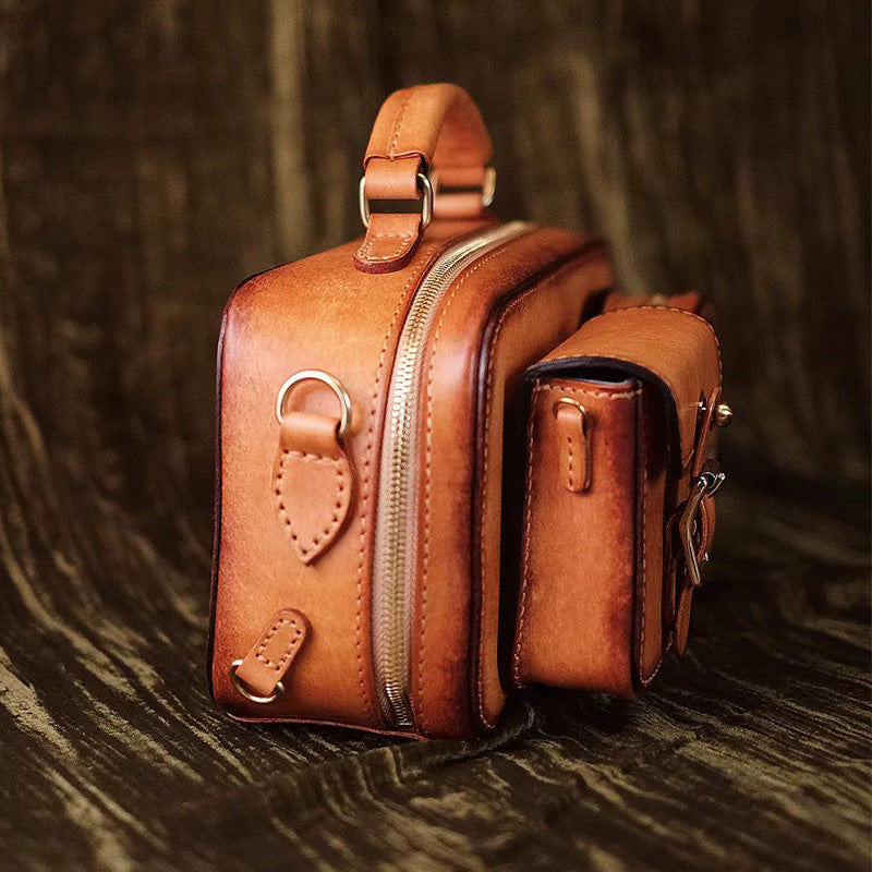 Hand-Tooled Koala Leather Camera Bag Detachable Pouch Crossbody