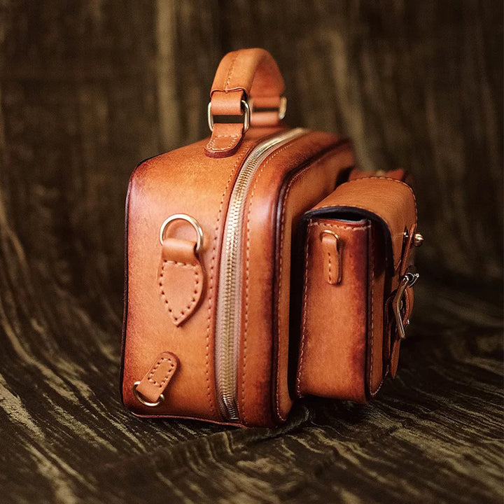 Hand-Tooled Koala Leather Camera Bag Detachable Pouch Crossbody