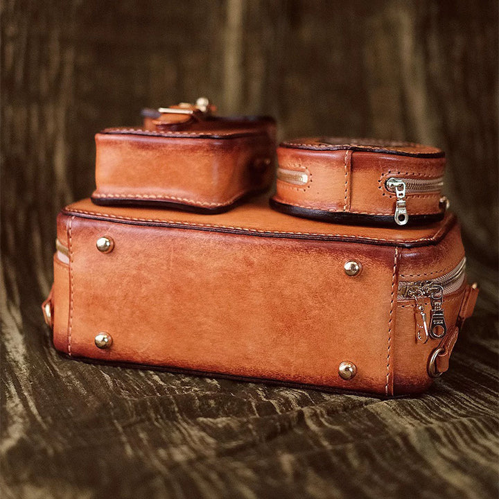 Hand-Tooled Koala Leather Camera Bag Detachable Pouch Crossbody