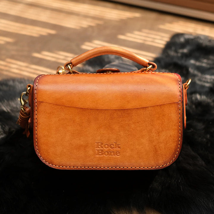 Hand-Tooled Rabbit Leather Camera Bag with Detachable Heart Pouch