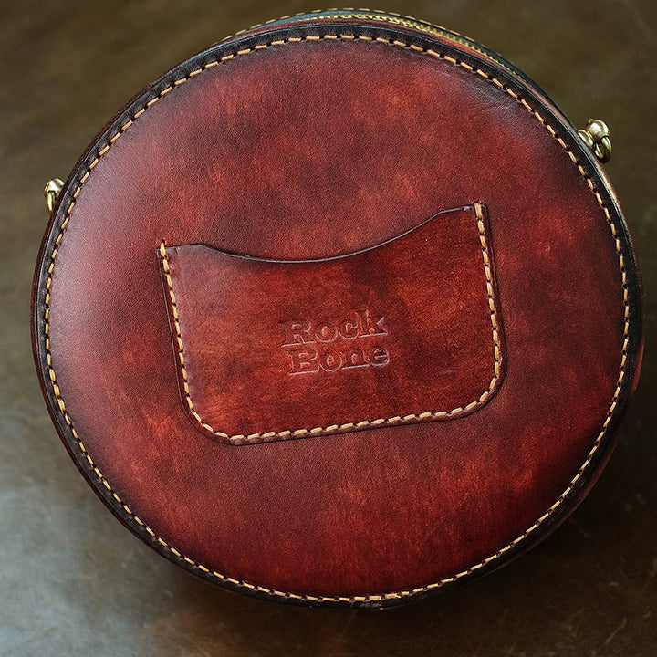 Hand-Tooled Labradorite Leather Round Bag Boho Crossbody Purse