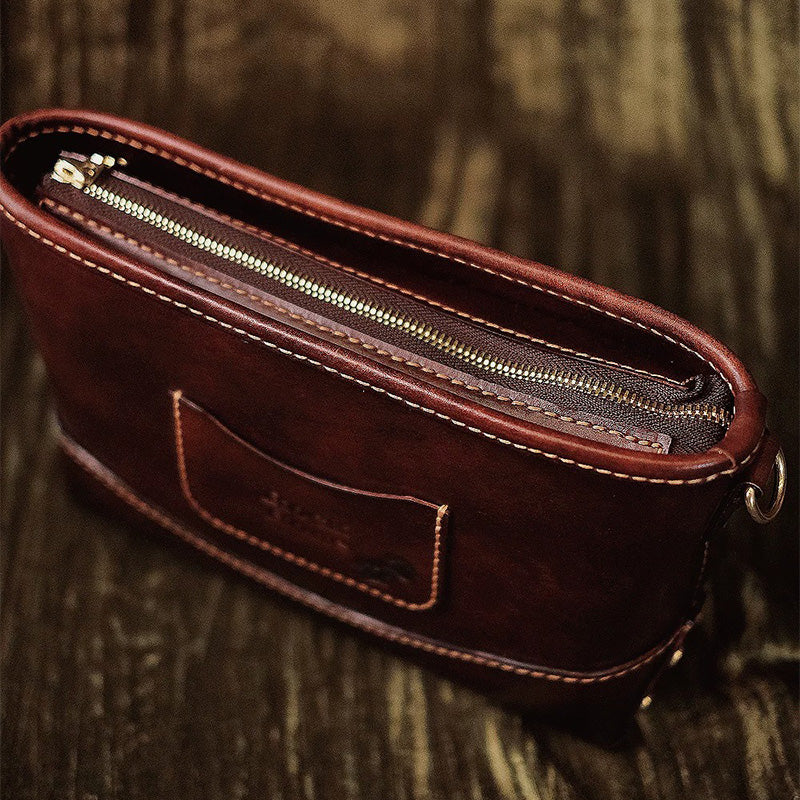 Hand-Tooled Bear Fringe Leather Crossbody Bag Boho Shoulder Purse