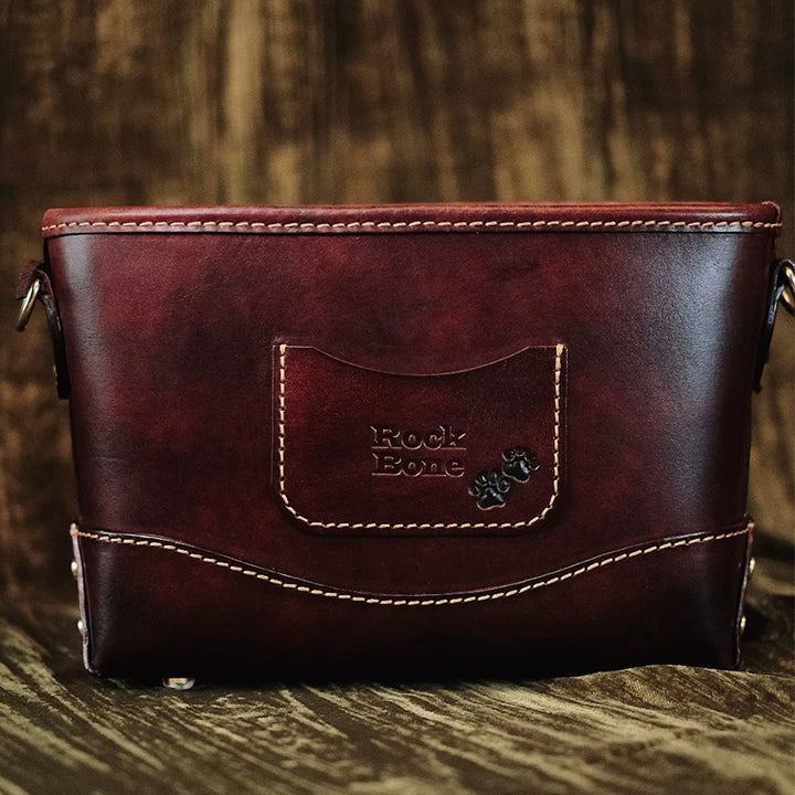Hand-Tooled Bear Fringe Leather Crossbody Bag Boho Shoulder Purse