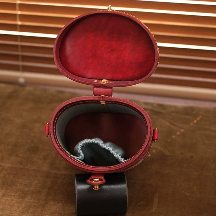 Hand-Tooled Rabbit Leather Cylinder Bag Vintage Bucket Crossbody