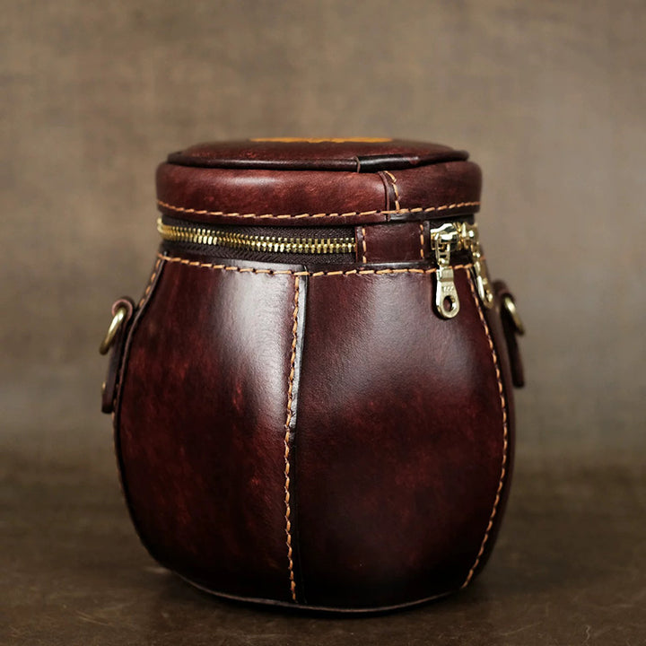 Hand-Tooled Novelty Leather Bag with Honey Jar Shape and Bear Artwork