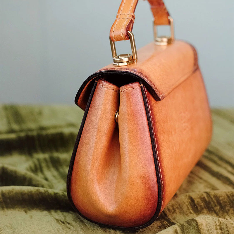 Hand-Tooled Aster Leather Top Handle Bag Vintage Floral Purse