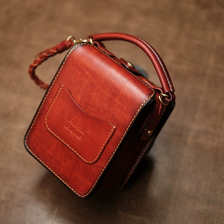 Hand-Tooled Cat Leather Crossbody Bag with Removable Coin Pouch