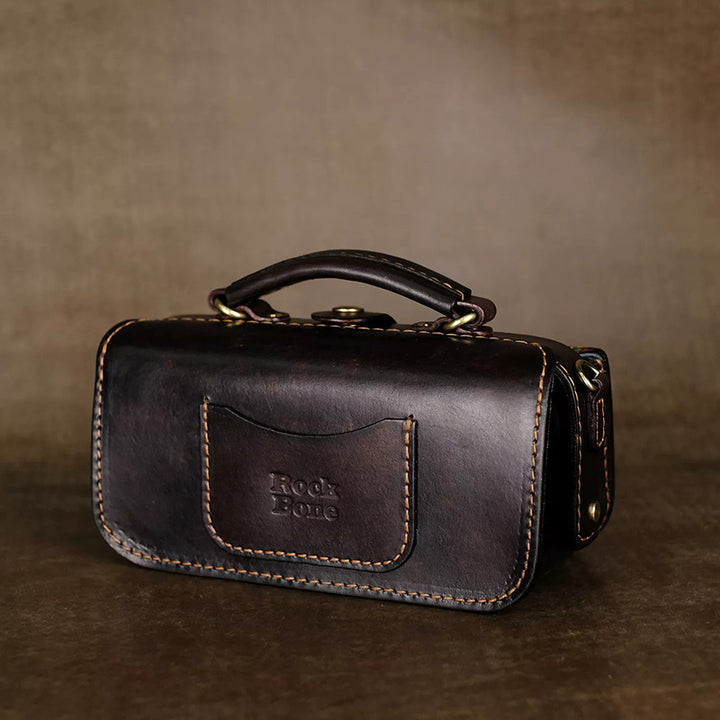 Hand-Tooled Floral Leather Doctor Bag with Crossbody Strap
