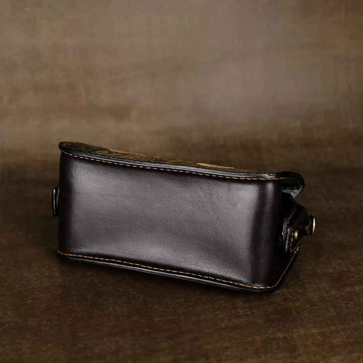 Hand-Tooled Floral Leather Doctor Bag with Crossbody Strap