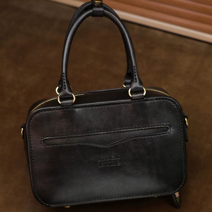 Floral Tooled Leather Top Handle Bag with Crossbody Strap
