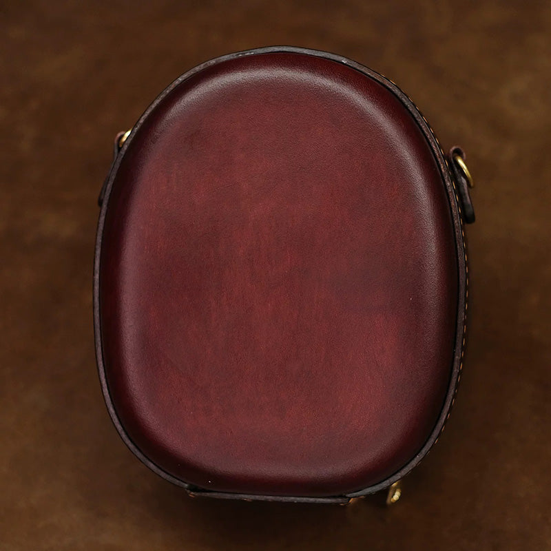 Leather Crossbody Bag with Hand-Tooled Cowboy Cat Design