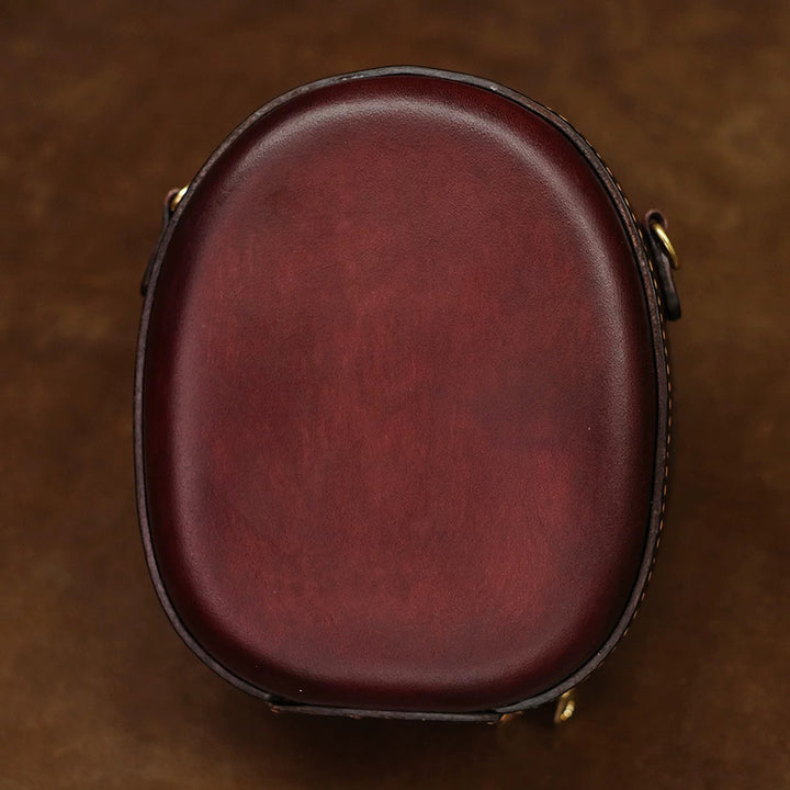 Leather Crossbody Bag with Hand-Tooled Cowboy Cat Design