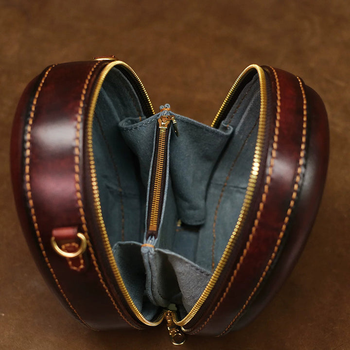 Leather Crossbody Bag with Hand-Tooled Cowboy Cat Design