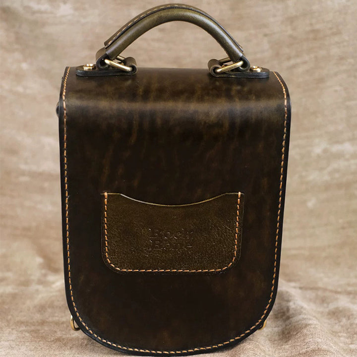 Satchel Backpack in Vegetable-Tanned Leather with Hand-Carved Luna Moth