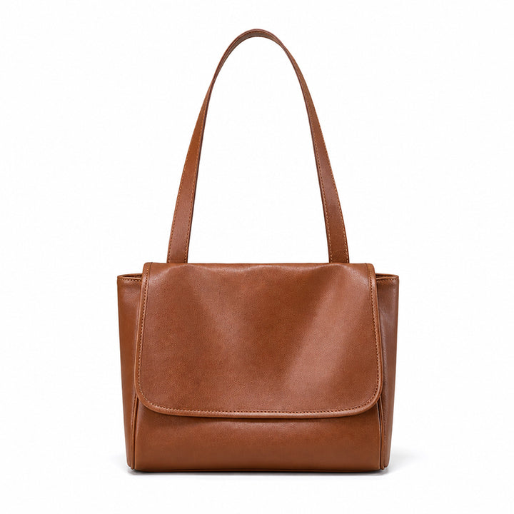 Vegetable Tanned Leather Shoulder Bag with Classic Flap