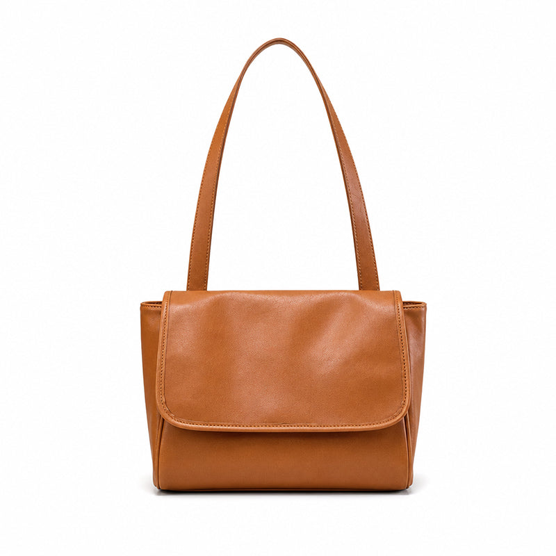 Vegetable Tanned Leather Shoulder Bag with Classic Flap