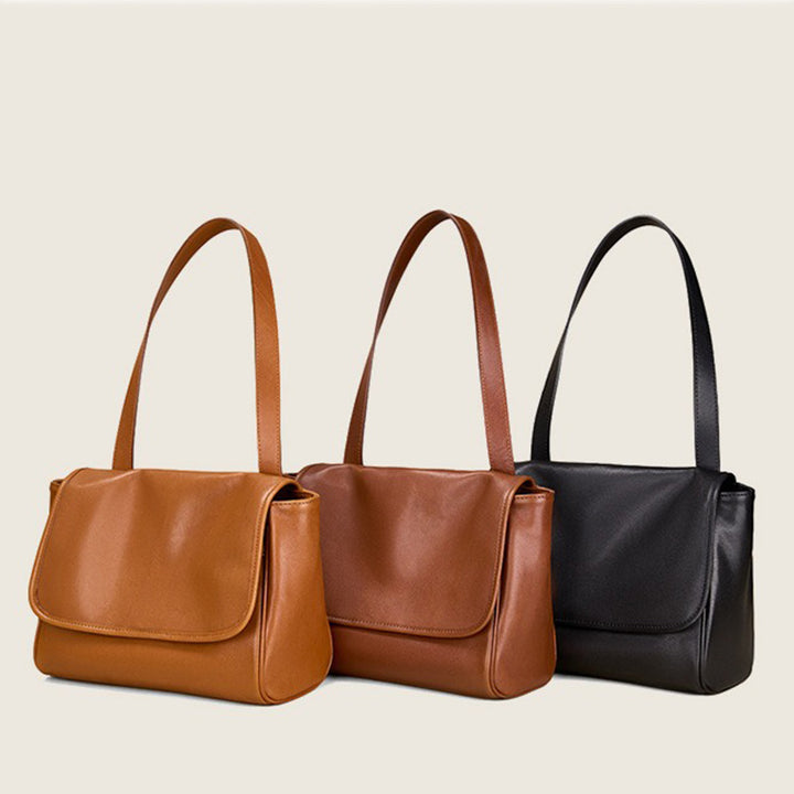 Vegetable Tanned Leather Shoulder Bag with Classic Flap