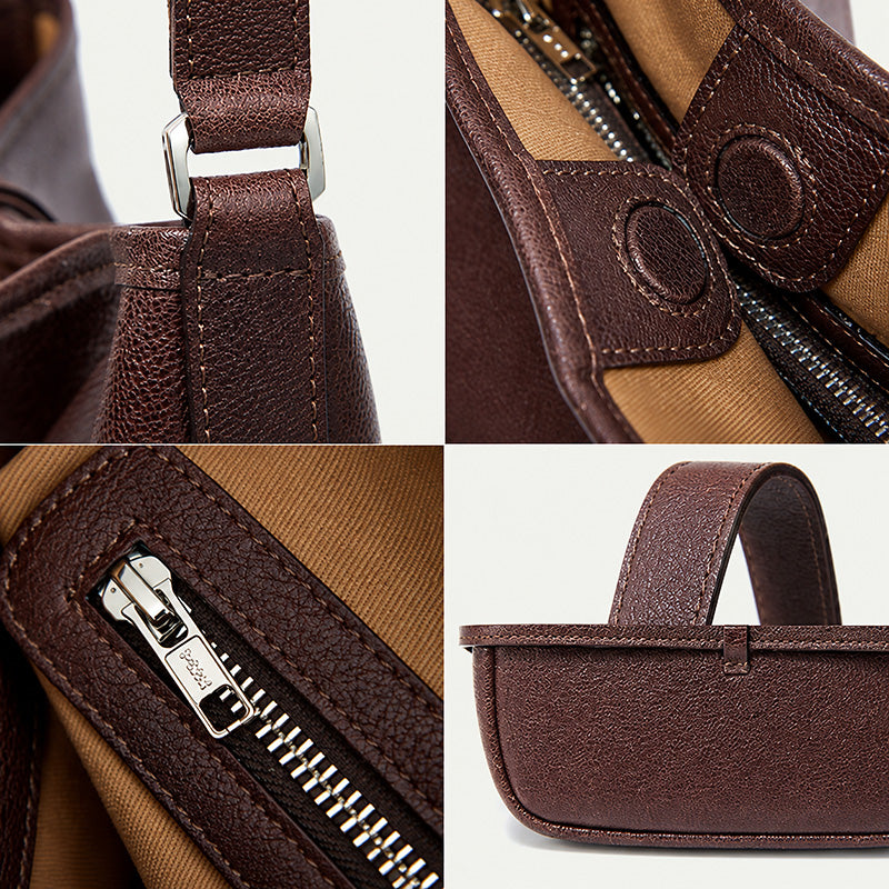 Vegetable Tanned Leather Hobo Bag with Adjustable Strap