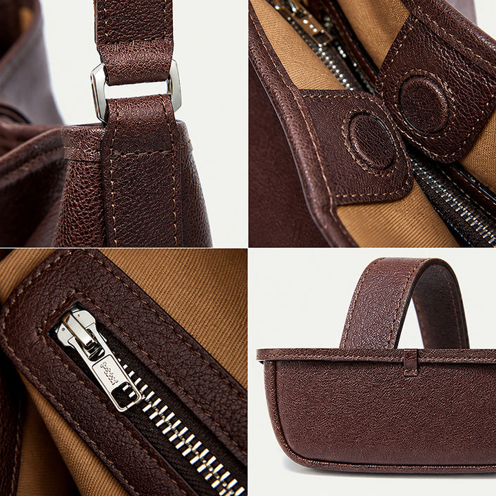 Vegetable Tanned Leather Hobo Bag with Adjustable Strap