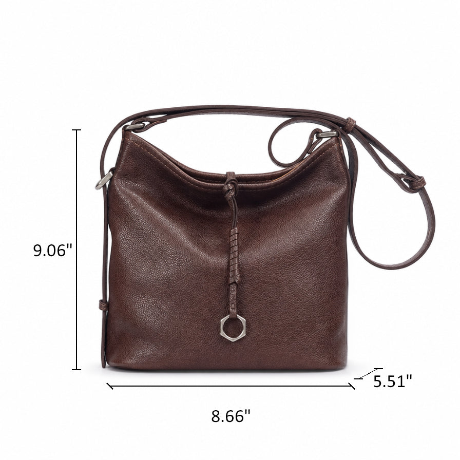 Vegetable Tanned Leather Hobo Bag with Adjustable Strap