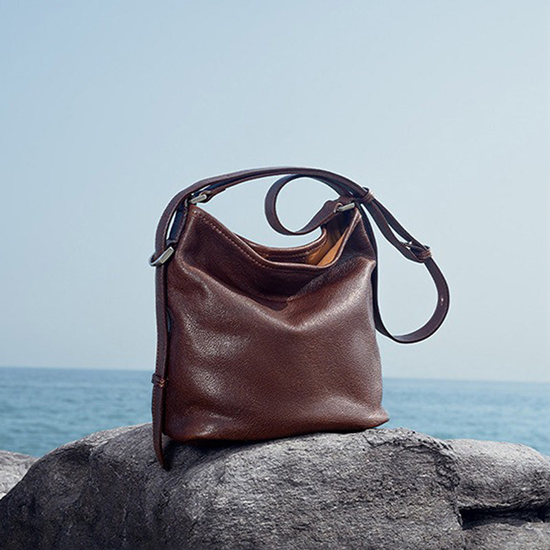 Vegetable Tanned Leather Hobo Bag with Adjustable Strap