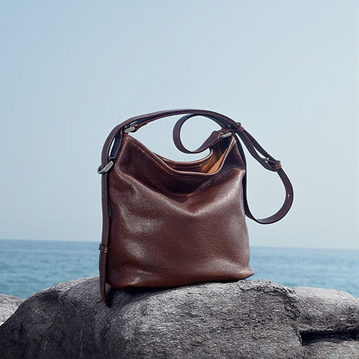 Vegetable Tanned Leather Hobo Bag with Adjustable Strap