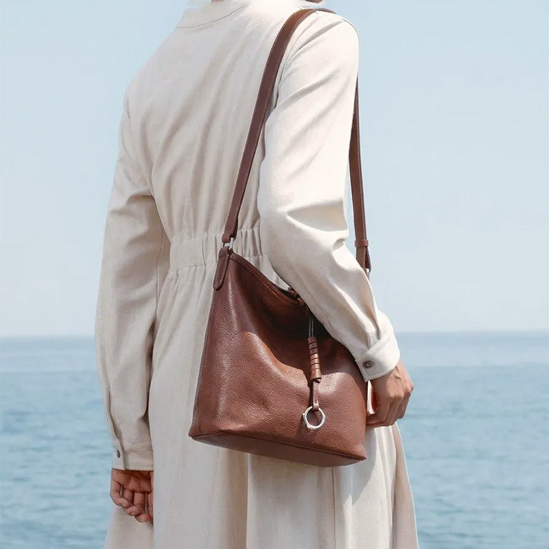Vegetable Tanned Leather Hobo Bag with Adjustable Strap