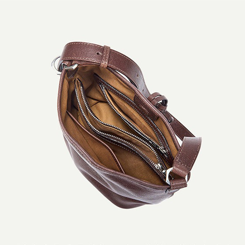 Vegetable Tanned Leather Hobo Bag with Adjustable Strap