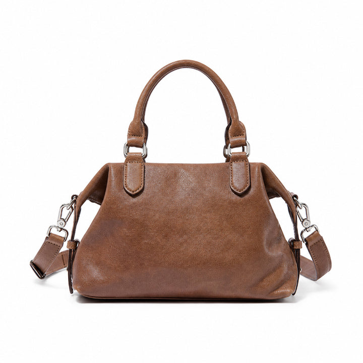 Vegetable Tanned Leather Boston Bag with Vintage Style &amp; Dual Zipper