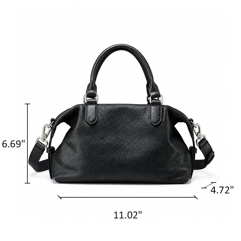 Vegetable Tanned Leather Boston Bag with Vintage Style &amp; Dual Zipper