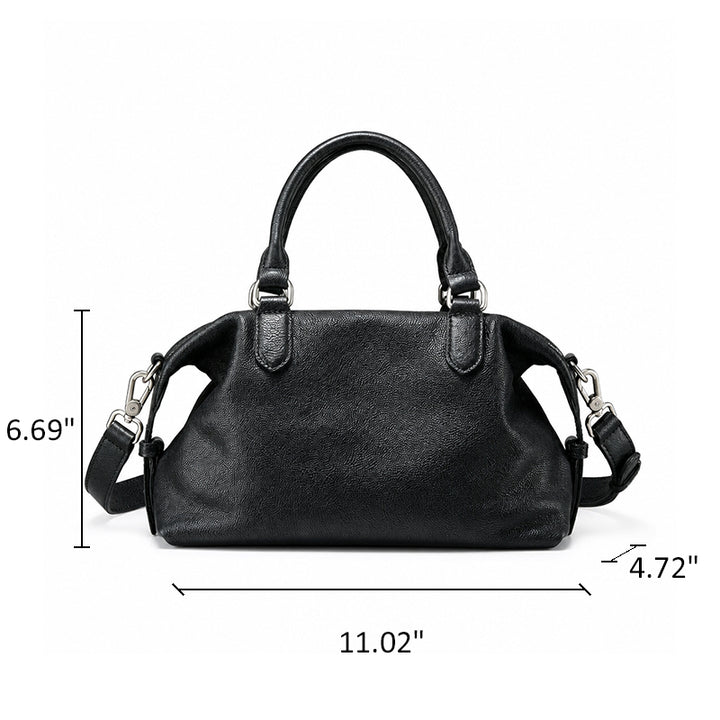 Vegetable Tanned Leather Boston Bag with Vintage Style &amp; Dual Zipper