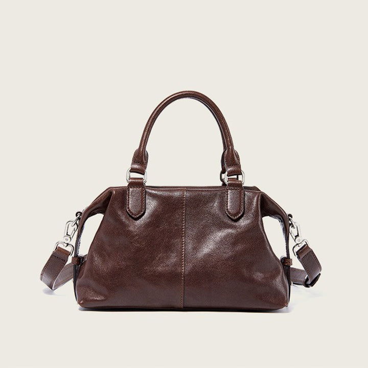 Vegetable Tanned Leather Boston Bag with Vintage Style &amp; Dual Zipper