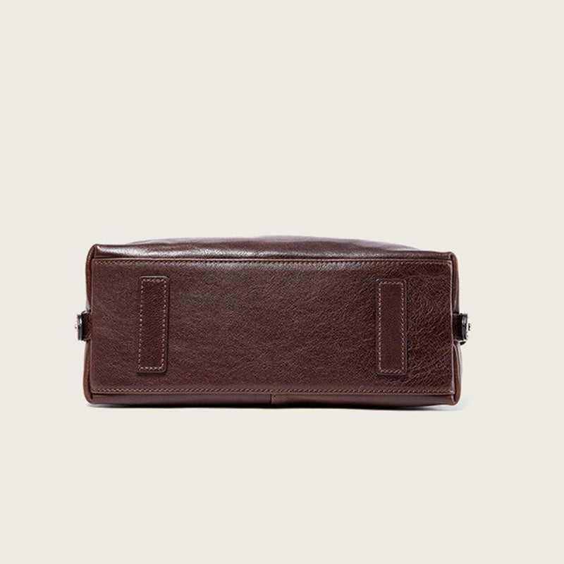 Vegetable Tanned Leather Boston Bag with Vintage Style &amp; Dual Zipper