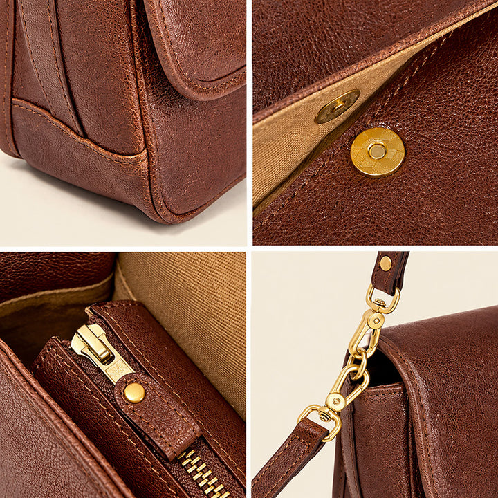 Small Vegetable Tanned Leather Flap Crossbody Bag with Twist Lock