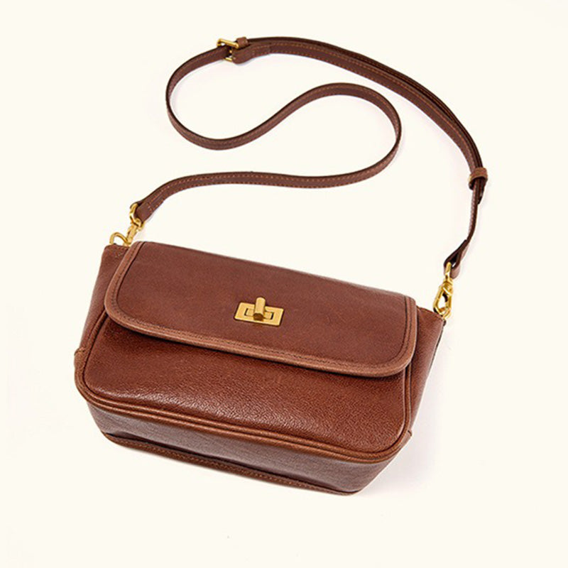 Small Vegetable Tanned Leather Flap Crossbody Bag with Twist Lock