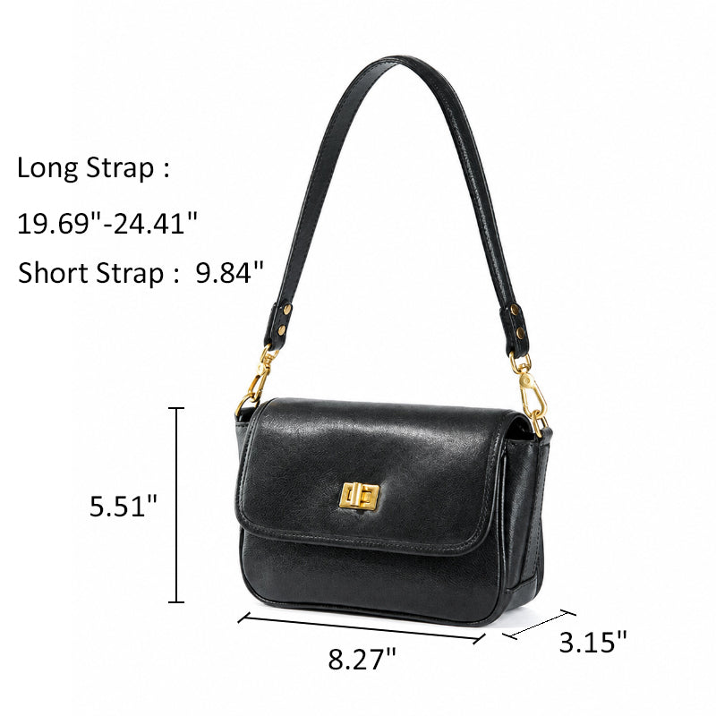 Small Vegetable Tanned Leather Flap Crossbody Bag with Twist Lock