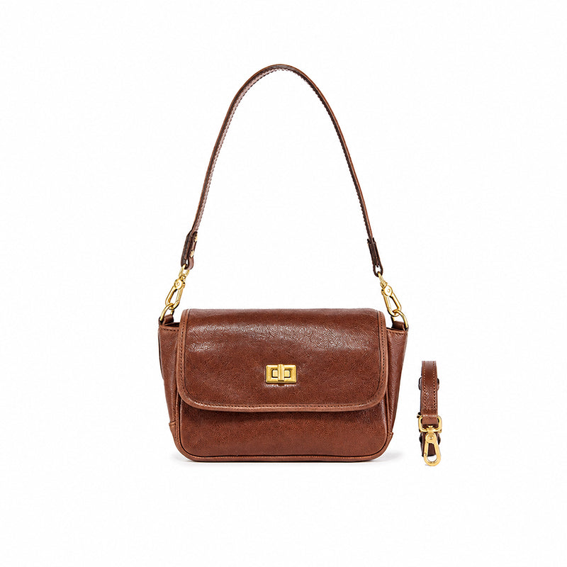 Small Vegetable Tanned Leather Flap Crossbody Bag with Twist Lock