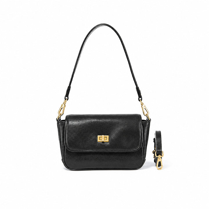 Small Vegetable Tanned Leather Flap Crossbody Bag with Twist Lock